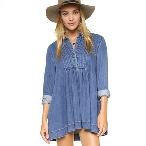 Denim smocked mini dress